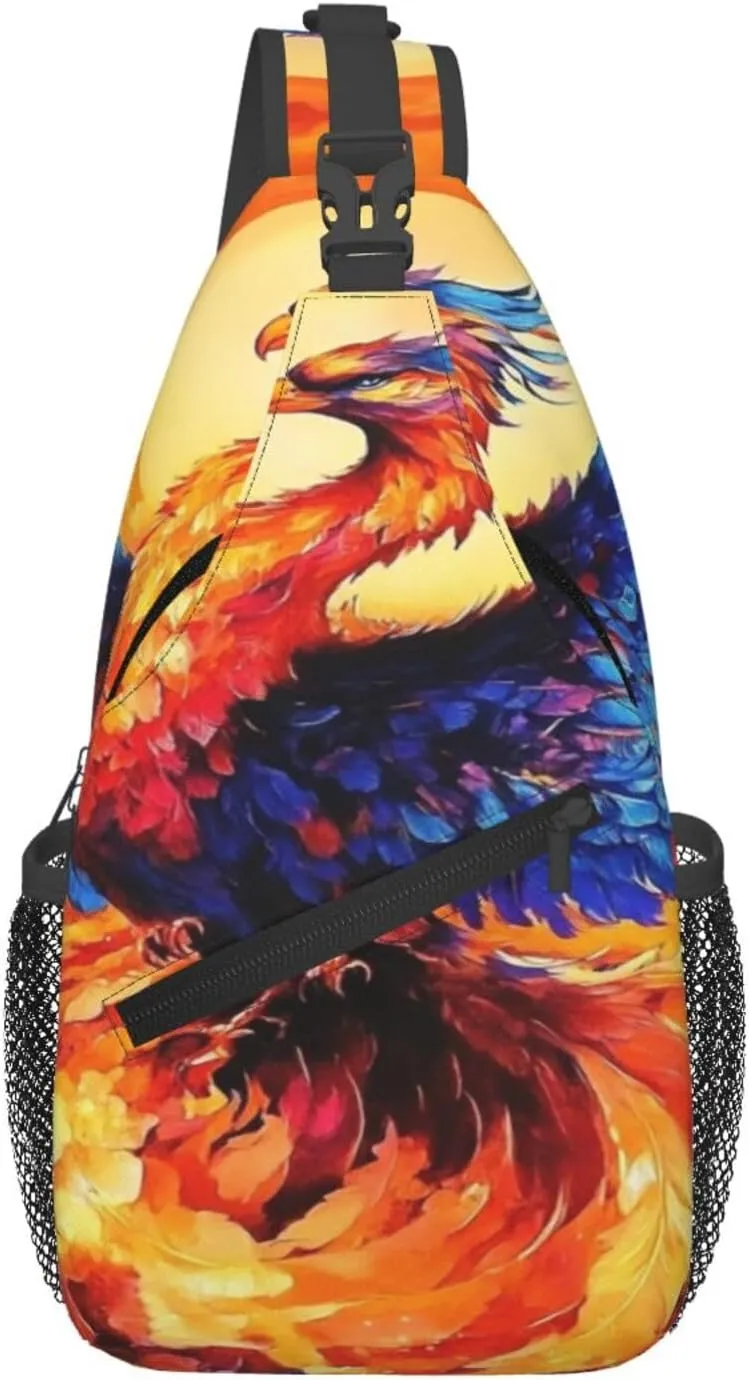 Majestic Phoenix Rising From The Ashes Backpack Travel Hiking Daypack Chest Bags Crossbody Shoulder Bag