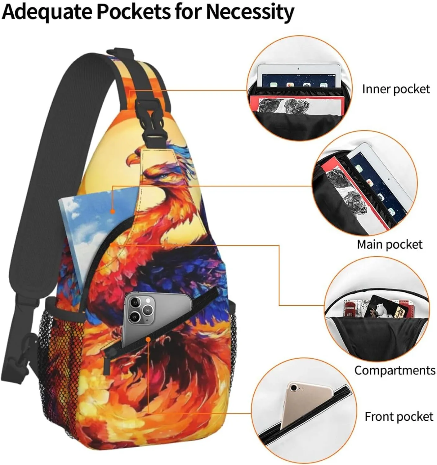 Majestic Phoenix Rising From The Ashes Backpack Travel Hiking Daypack Chest Bags Crossbody Shoulder Bag