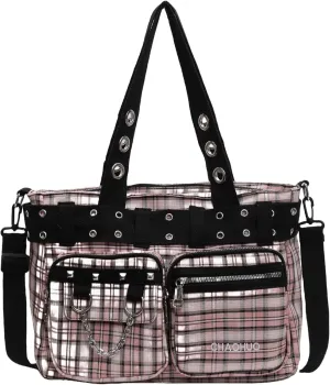 Makukke Y2K Tote Bag for Women Canvas Shoulder Bag Large Gothic Bag Skull Handbag for Work Office Travel