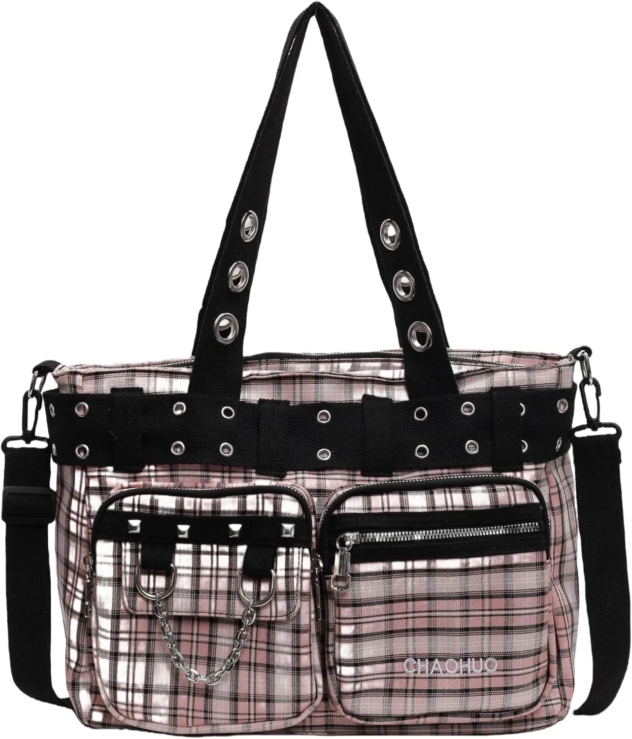 Makukke Y2K Tote Bag for Women Canvas Shoulder Bag Large Gothic Bag Skull Handbag for Work Office Travel