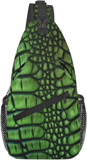 Man's Cross Chest Bag Diagonally Sling Backpack Shoulder Bag Alligator Skin Sling Bag for Women Hiking Daypack
