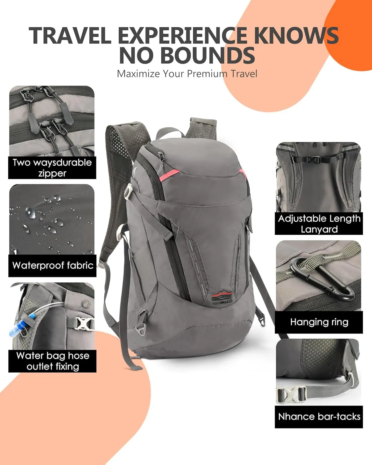 MANUEKLEAR 28L Small Hiking Backpack Men, Packable Backpack Outdoor Waterproof Backpack for Women and Men, Lightweight Backpack for Travel Daypack