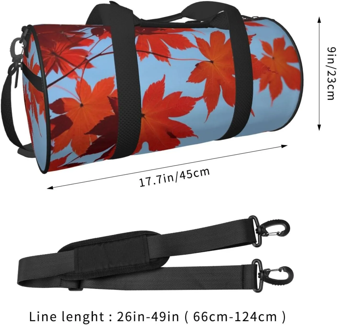 Maple Leaves Printed Travel Bag,Round Personal Item Storage bag,Foldie Duffel Bag for Traveling Vacation,Fitness,Sports