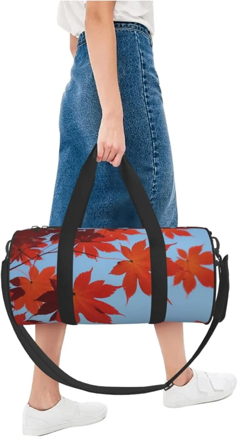 Maple Leaves Printed Travel Bag,Round Personal Item Storage bag,Foldie Duffel Bag for Traveling Vacation,Fitness,Sports