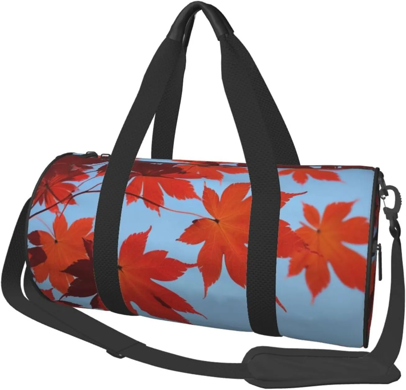 Maple Leaves Printed Travel Bag,Round Personal Item Storage bag,Foldie Duffel Bag for Traveling Vacation,Fitness,Sports