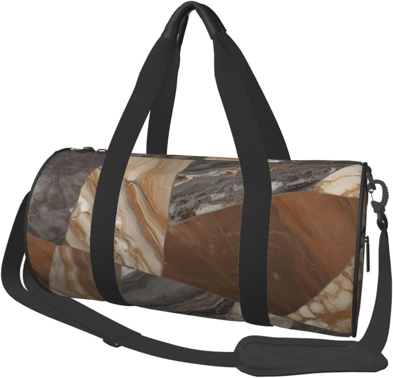 Marble Mixed Brown Printed Travel Bag,Round Personal Item Storage bag,Foldie Duffel Bag for Traveling Vacation,Fitness,Sports