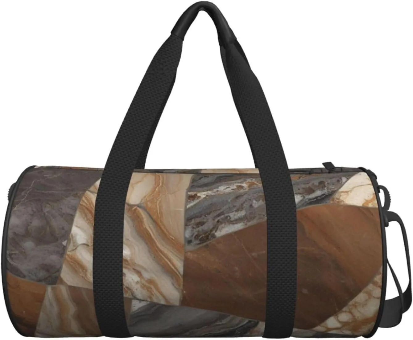 Marble Mixed Brown Printed Travel Bag,Round Personal Item Storage bag,Foldie Duffel Bag for Traveling Vacation,Fitness,Sports