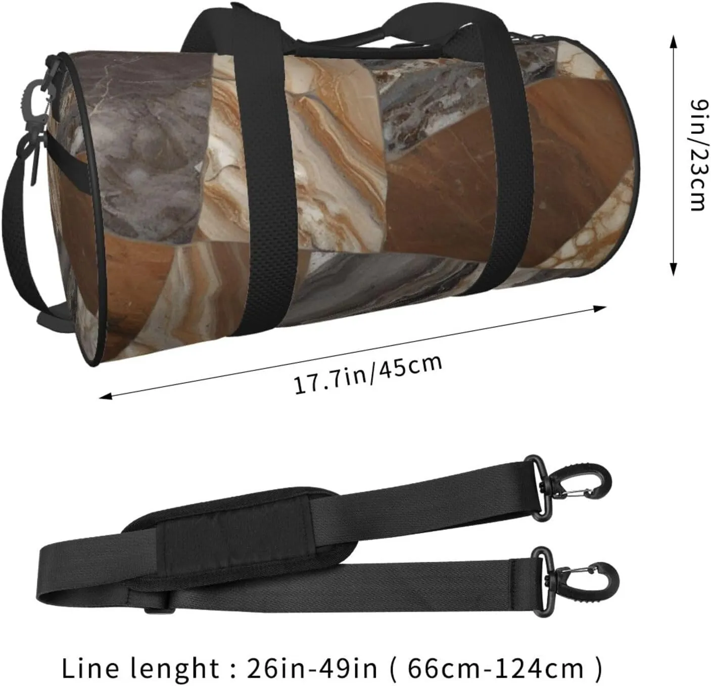 Marble Mixed Brown Printed Travel Bag,Round Personal Item Storage bag,Foldie Duffel Bag for Traveling Vacation,Fitness,Sports