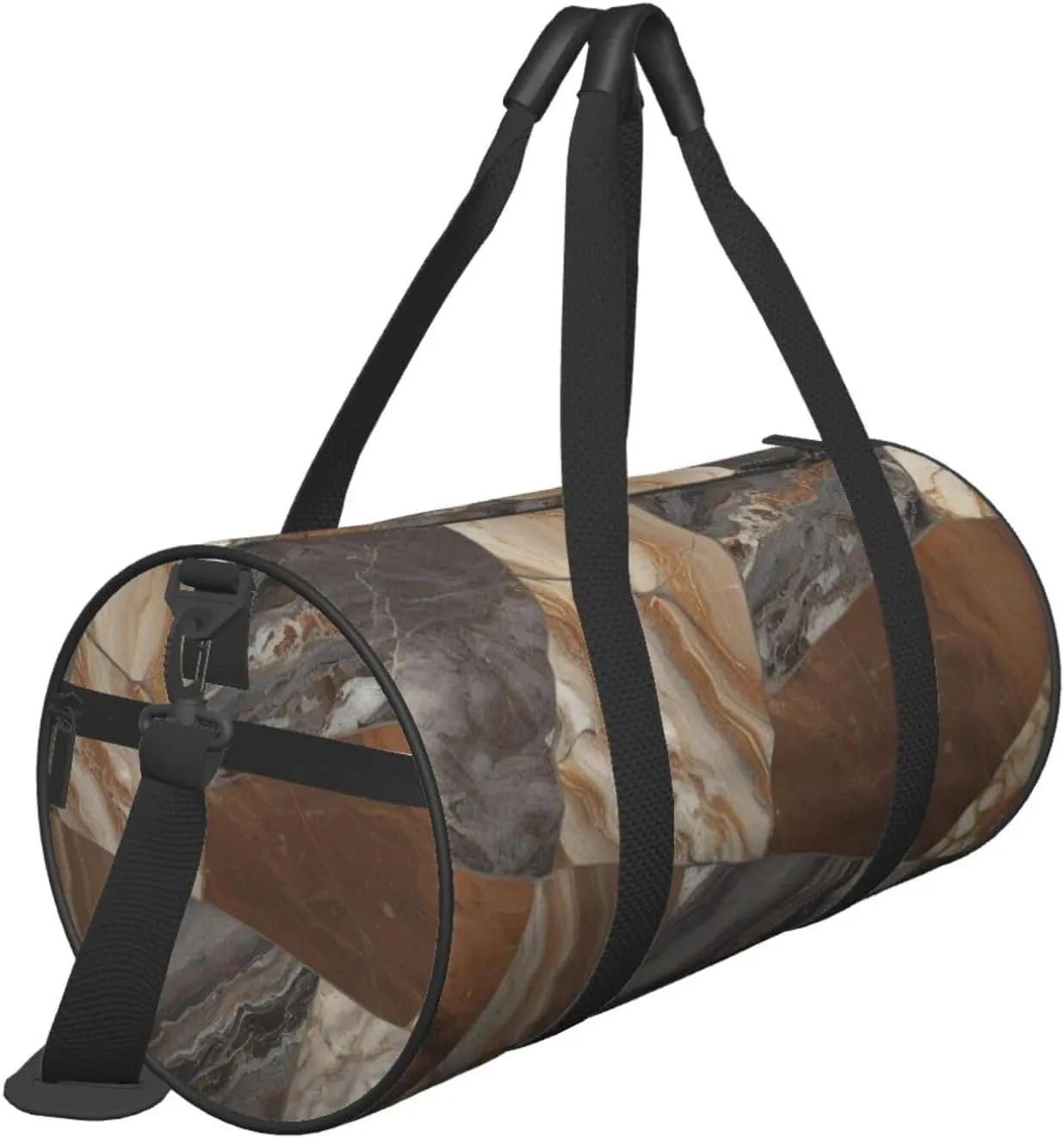 Marble Mixed Brown Printed Travel Bag,Round Personal Item Storage bag,Foldie Duffel Bag for Traveling Vacation,Fitness,Sports