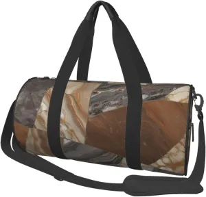 Marble Mixed Brown Printed Travel Bag,Round Personal Item Storage bag,Foldie Duffel Bag for Traveling Vacation,Fitness,Sports