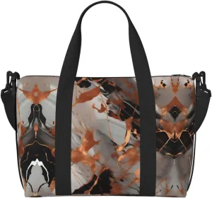 Marble Texture Copper Splatter Print Portable Travel Duffel Bag,Ideal For Business And Private Travel