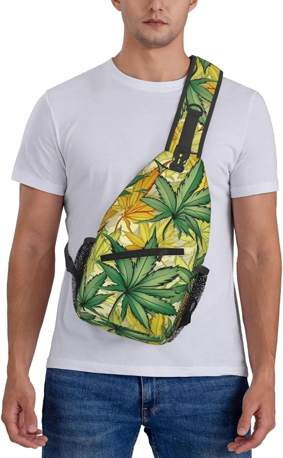 Marijuana Color Crossbody Backpack Travel Sling Shoulder Bag For Men Women Adjustable Hiking Daypack