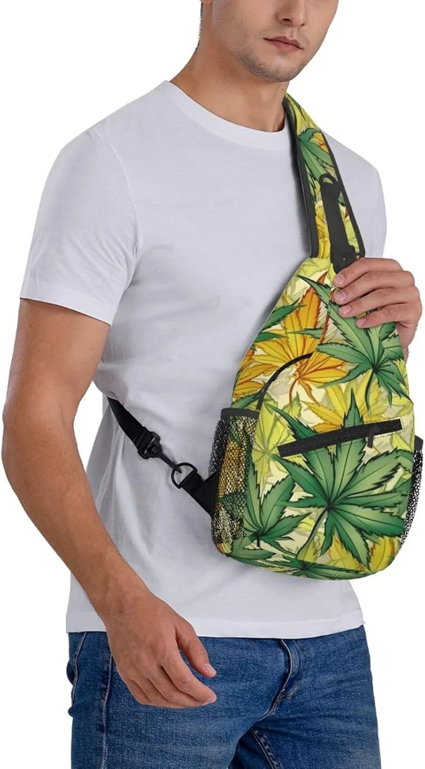 Marijuana Color Crossbody Backpack Travel Sling Shoulder Bag For Men Women Adjustable Hiking Daypack