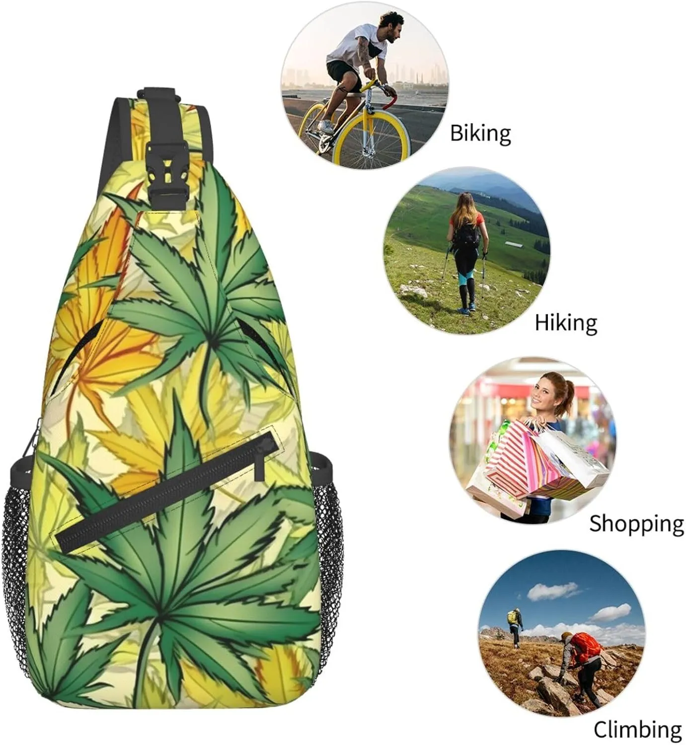 Marijuana Color Crossbody Backpack Travel Sling Shoulder Bag For Men Women Adjustable Hiking Daypack