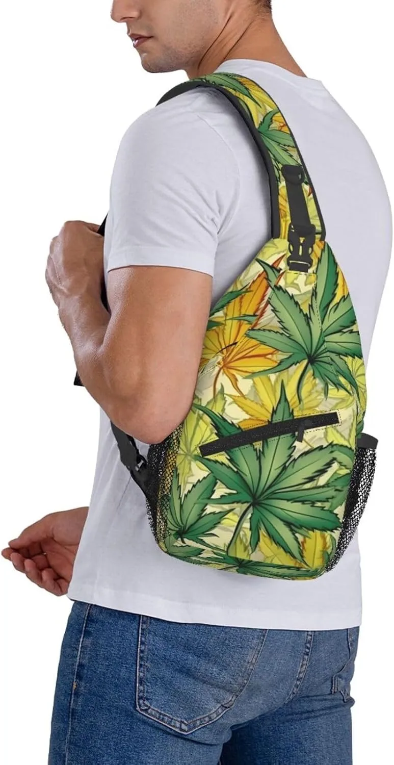 Marijuana Color Crossbody Backpack Travel Sling Shoulder Bag For Men Women Adjustable Hiking Daypack