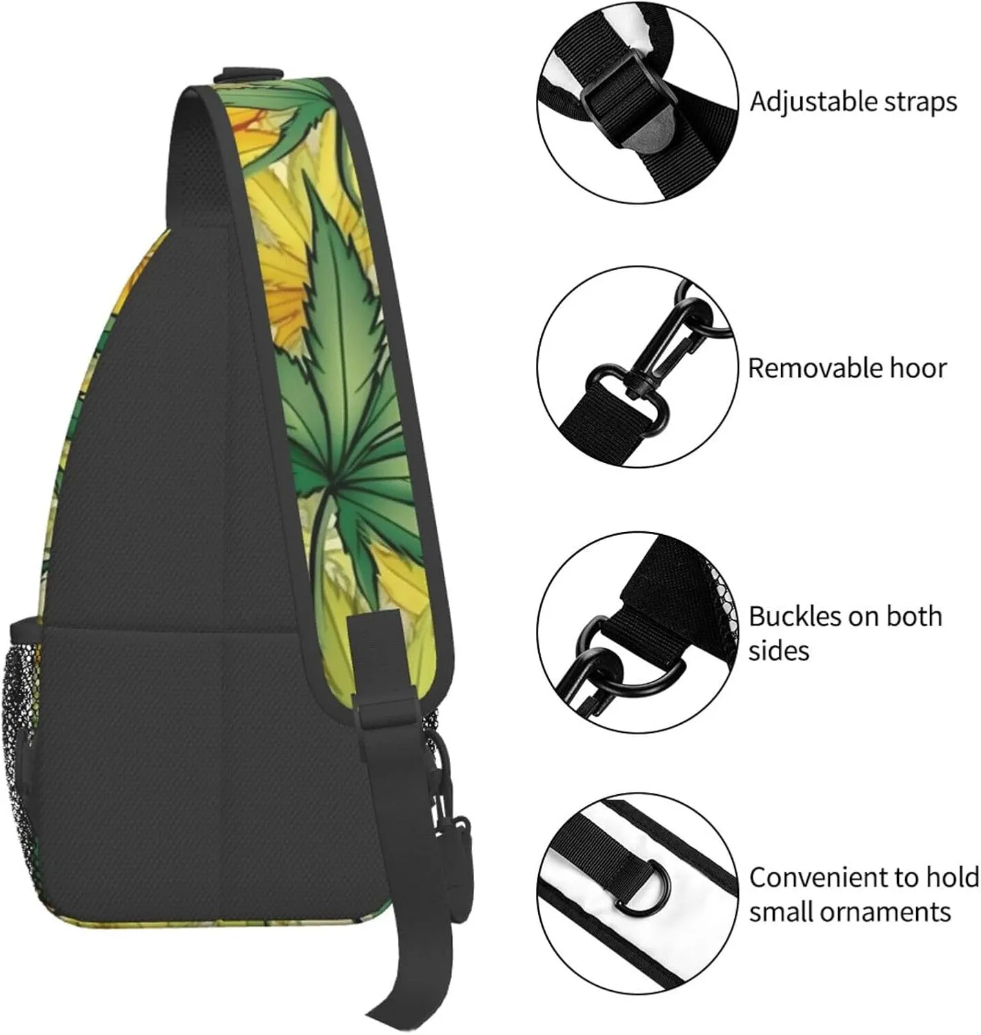 Marijuana Color Crossbody Backpack Travel Sling Shoulder Bag For Men Women Adjustable Hiking Daypack