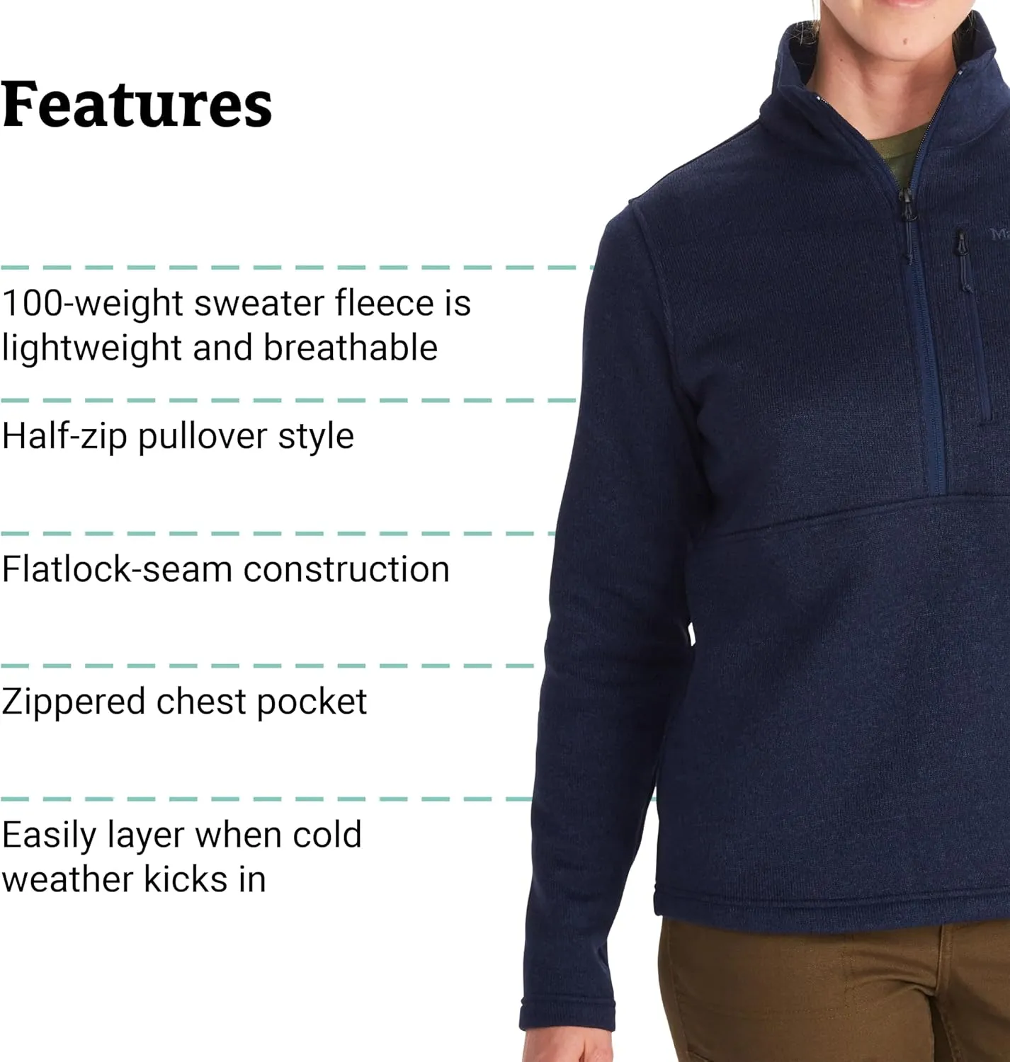 MARMOT Women's Drop Line 1/2 Zip Pullover Jacket - Lightweight, Breathable 100-Weight Sweater Fleece