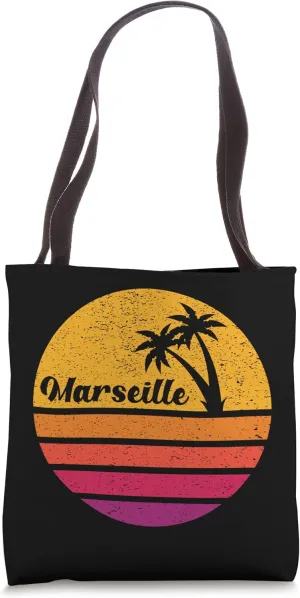 Marseille Retro Style 70s 80s Vintage Palm Tree Sunset Tote Bag