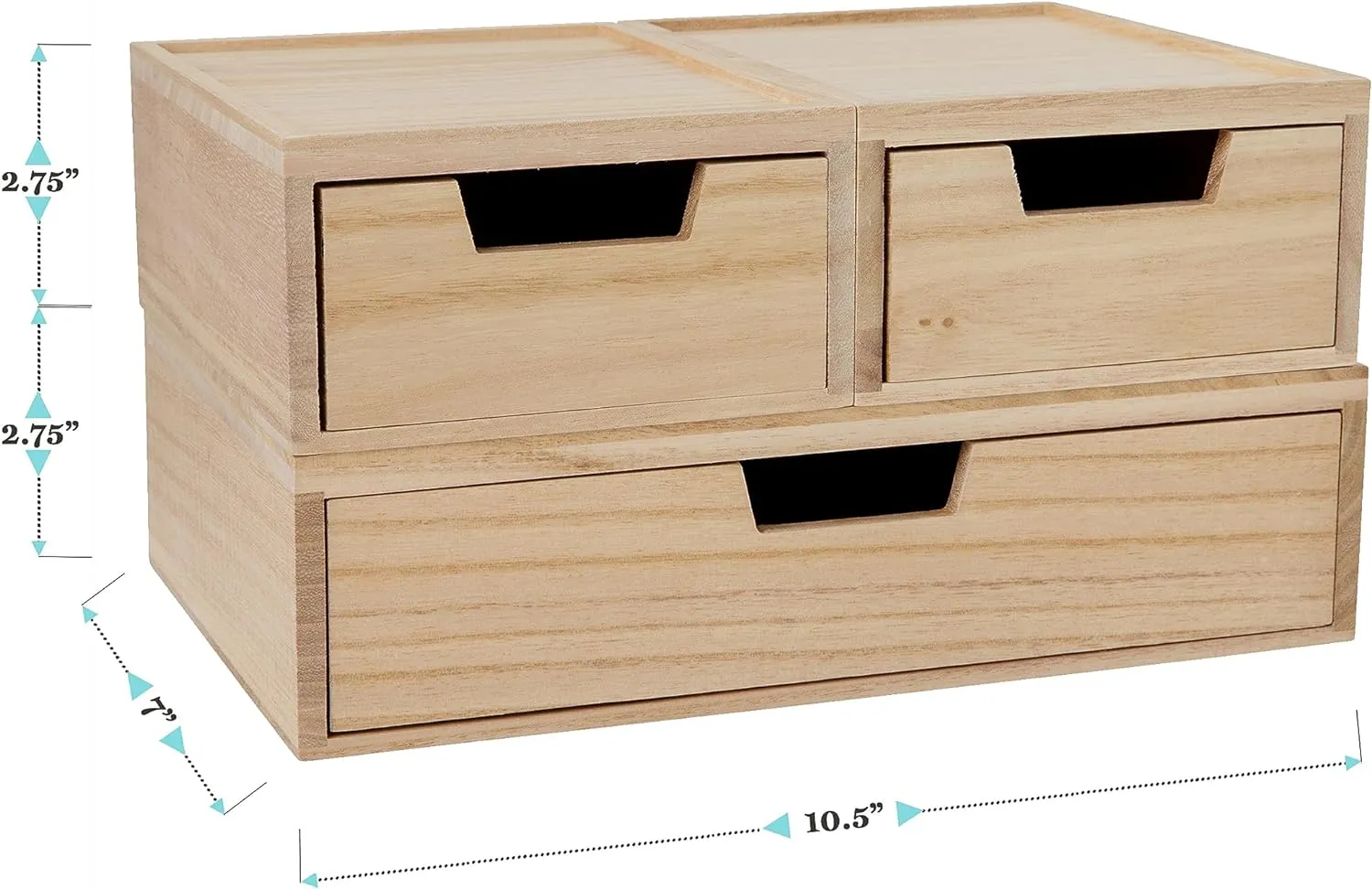 Martha Stewart Weston Stackable Wooden Storage Boxes with Pullout Drawers, Paulownia Wood Storage Organizers, 3 Pack, Light Natural