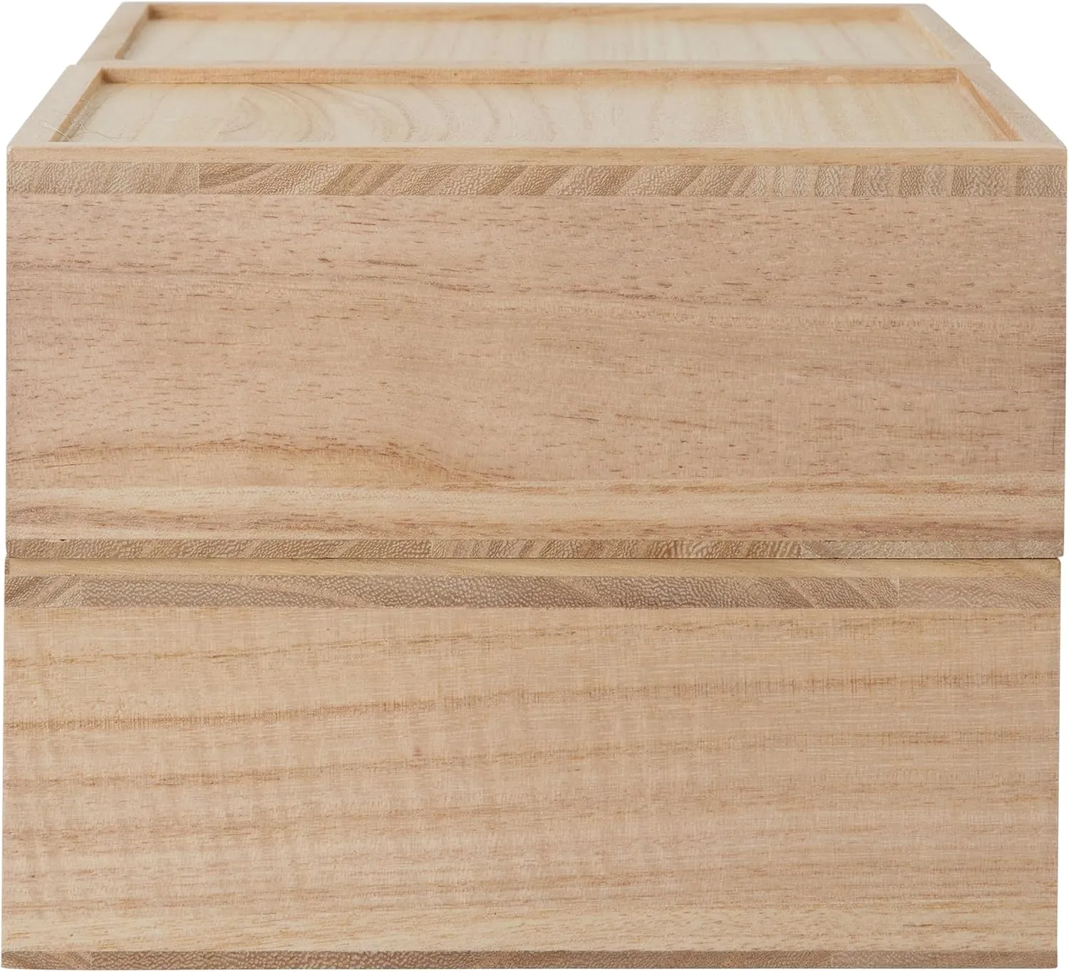 Martha Stewart Weston Stackable Wooden Storage Boxes with Pullout Drawers, Paulownia Wood Storage Organizers, 3 Pack, Light Natural