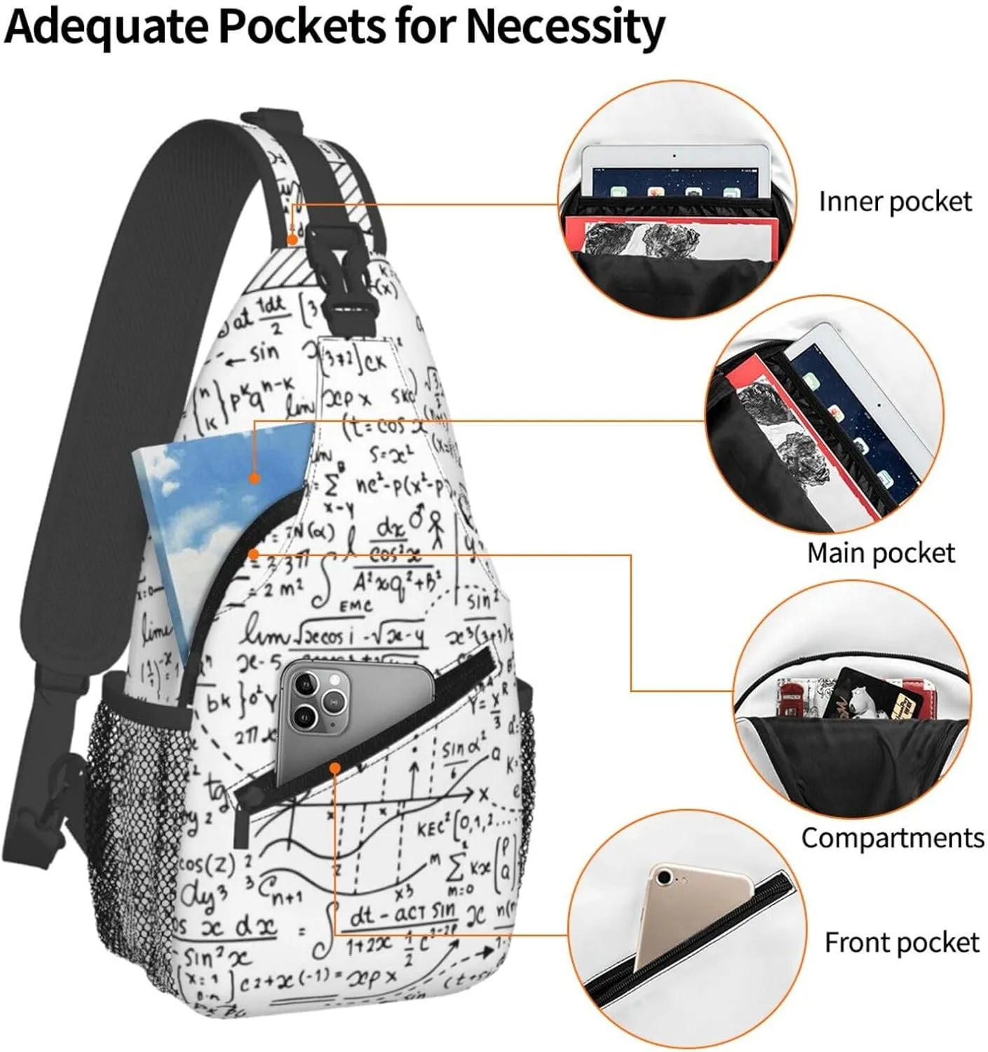 Math Crossbody Bag Funny Math Shoulder Bag Backpack Mathematics Sling Bag Mathematics Chest Casual Daypack Bag