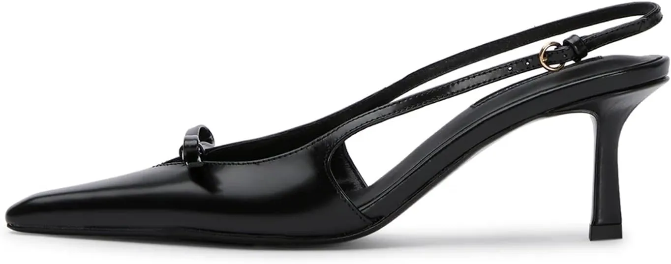 Mattiventon Slingback Heels for Women Kitten Heels Bow Pointed Toe Heel Ankle Strap Sexy Wedding Dress Party Pumps