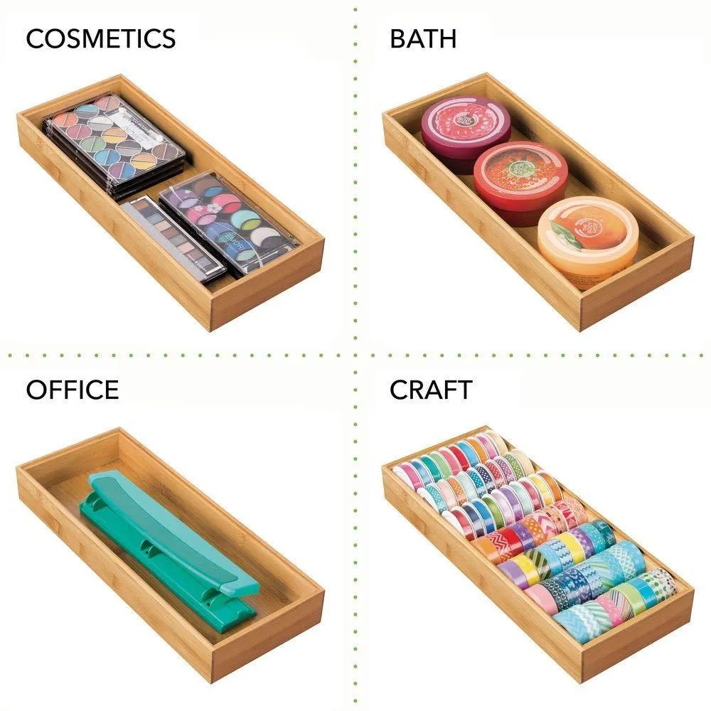 mDesign Bamboo Kitchen Cabinet Drawer Organizer Stackable Tray Bin - Eco-Friendly, Multipurpose - Use in Drawers, on Countertops, Shelves or in Pantry - 15" Long, 6 Pack - Natural Wood Finish
