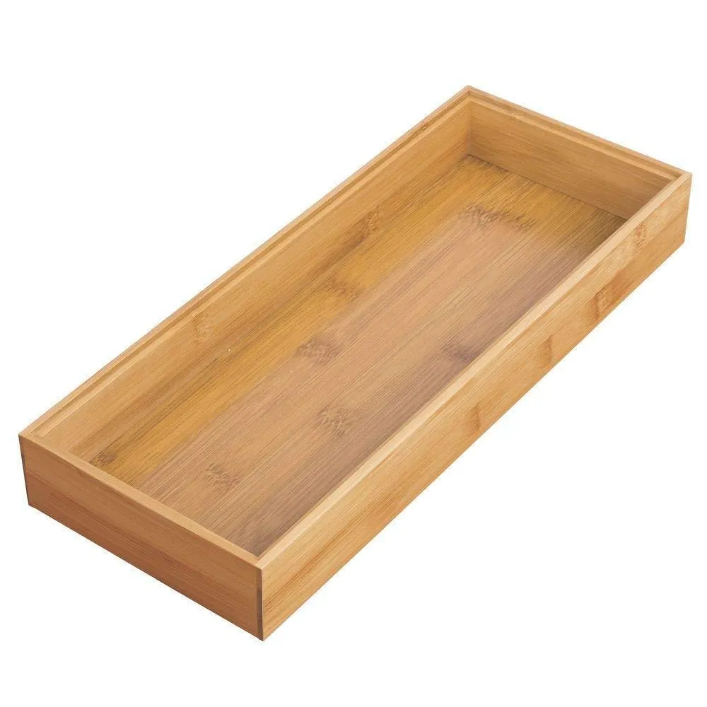 mDesign Bamboo Kitchen Cabinet Drawer Organizer Stackable Tray Bin - Eco-Friendly, Multipurpose - Use in Drawers, on Countertops, Shelves or in Pantry - 15" Long, 6 Pack - Natural Wood Finish