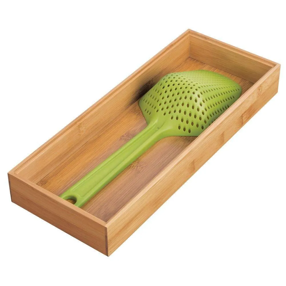 mDesign Bamboo Kitchen Cabinet Drawer Organizer Stackable Tray Bin - Eco-Friendly, Multipurpose - Use in Drawers, on Countertops, Shelves or in Pantry - 15" Long, 6 Pack - Natural Wood Finish