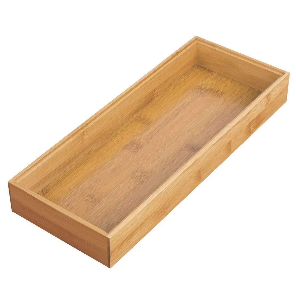 mDesign Bamboo Kitchen Cabinet Drawer Organizer Stackable Tray Bin - Eco-Friendly, Multipurpose - Use in Drawers, on Countertops, Shelves or in Pantry - 15" Long, 6 Pack - Natural Wood Finish
