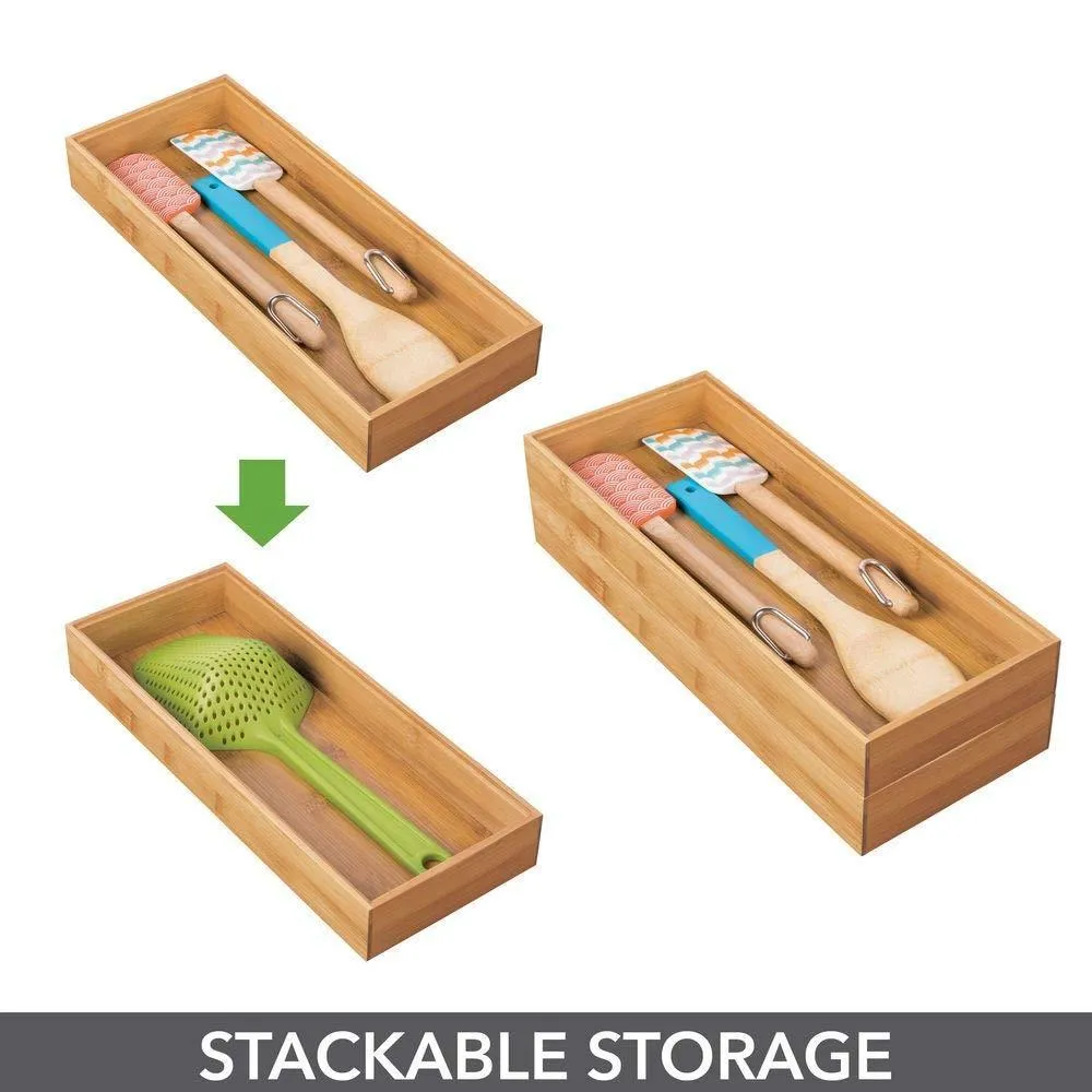 mDesign Bamboo Kitchen Cabinet Drawer Organizer Stackable Tray Bin - Eco-Friendly, Multipurpose - Use in Drawers, on Countertops, Shelves or in Pantry - 15" Long, 6 Pack - Natural Wood Finish