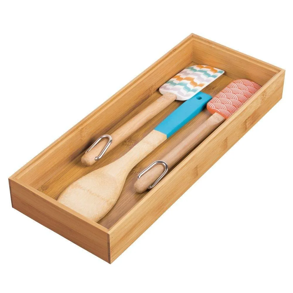 mDesign Bamboo Kitchen Cabinet Drawer Organizer Stackable Tray Bin - Eco-Friendly, Multipurpose - Use in Drawers, on Countertops, Shelves or in Pantry - 15" Long, 6 Pack - Natural Wood Finish