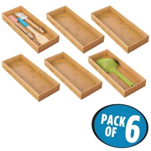 mDesign Bamboo Kitchen Cabinet Drawer Organizer Stackable Tray Bin - Eco-Friendly, Multipurpose - Use in Drawers, on Countertops, Shelves or in Pantry - 15" Long, 6 Pack - Natural Wood Finish