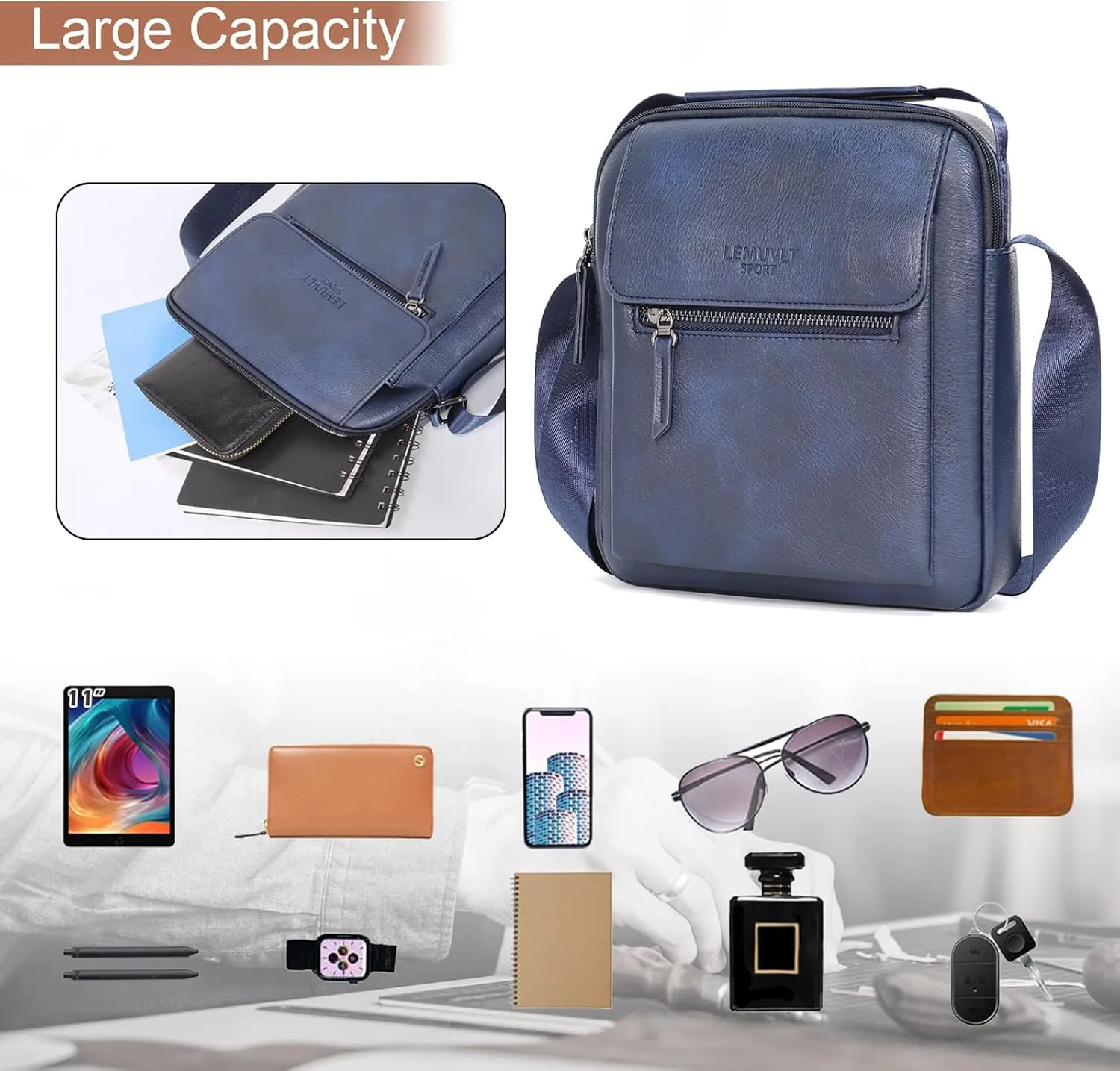 Medium & Small Crossbody bag for men shoulder bag mens purse satchel leather messenger bag gift
