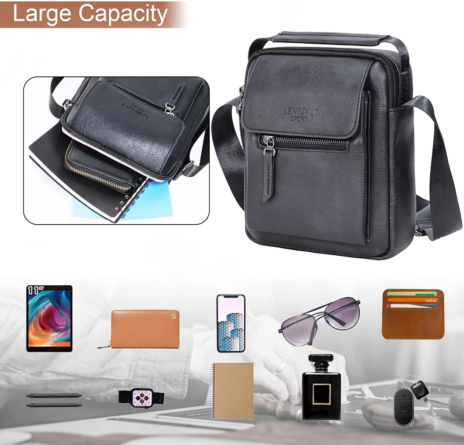 Medium & Small Crossbody bag for men shoulder bag mens purse satchel leather messenger bag gift