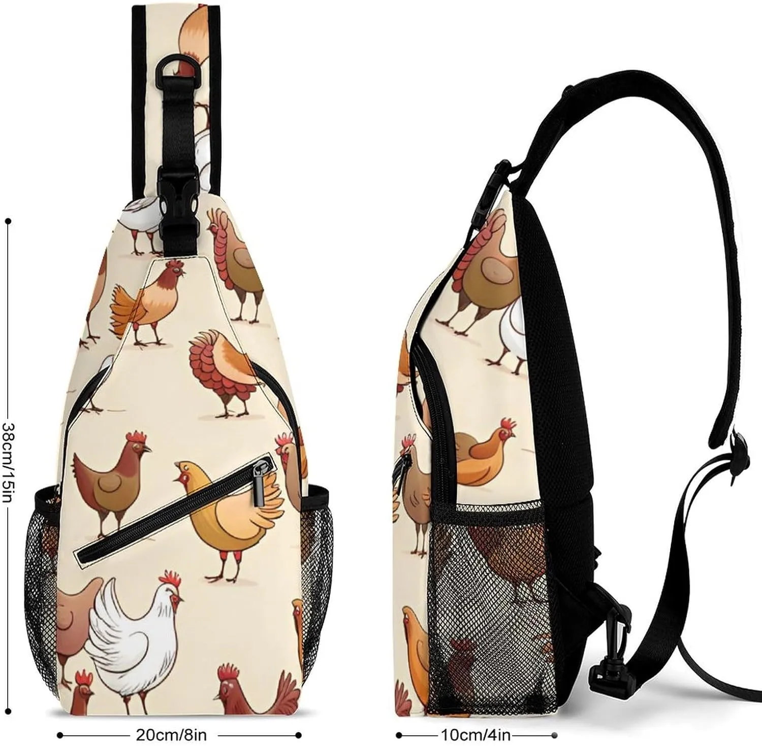 Men & Women Sling Shoulder Backpack Outdoor Sport Daypack Travel Bag - Anti-Theft Multipurpose Tote Bags, A Brood Of Chickens Art Triangle Sling Shoulder Backpacks Bag