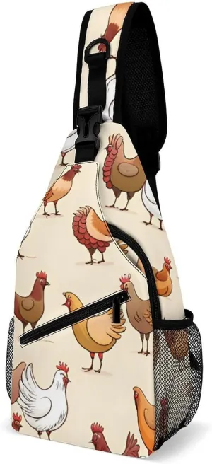 Men & Women Sling Shoulder Backpack Outdoor Sport Daypack Travel Bag - Anti-Theft Multipurpose Tote Bags, A Brood Of Chickens Art Triangle Sling Shoulder Backpacks Bag