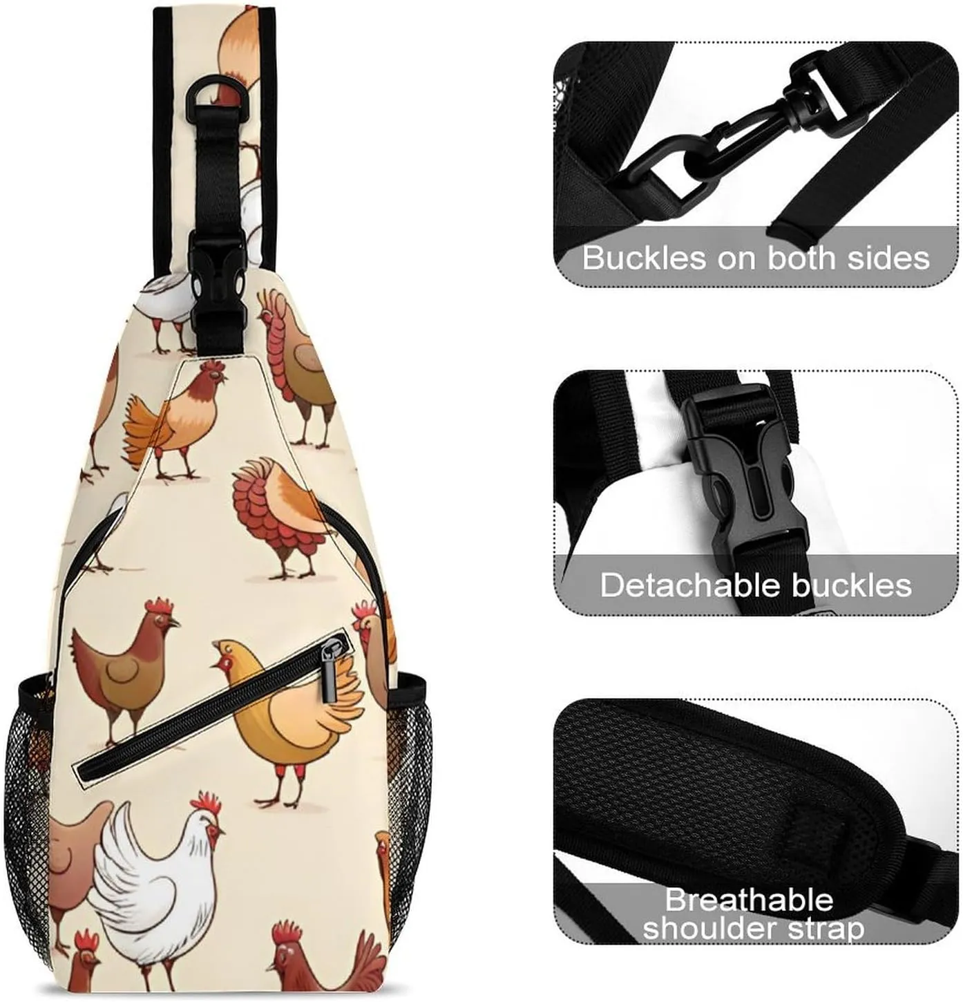 Men & Women Sling Shoulder Backpack Outdoor Sport Daypack Travel Bag - Anti-Theft Multipurpose Tote Bags, A Brood Of Chickens Art Triangle Sling Shoulder Backpacks Bag
