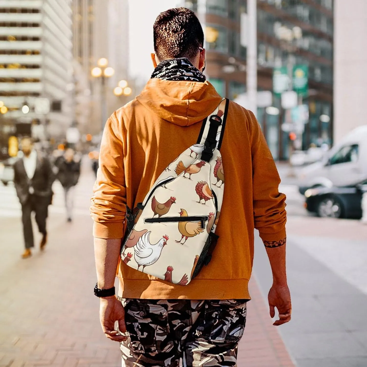 Men & Women Sling Shoulder Backpack Outdoor Sport Daypack Travel Bag - Anti-Theft Multipurpose Tote Bags, A Brood Of Chickens Art Triangle Sling Shoulder Backpacks Bag