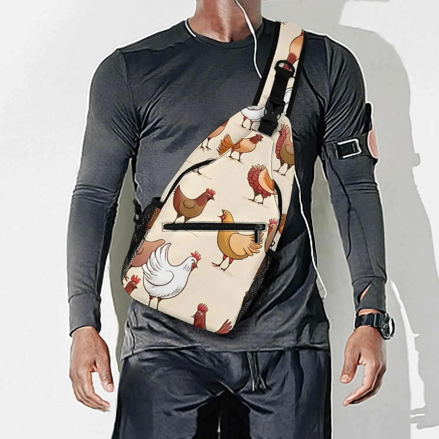 Men & Women Sling Shoulder Backpack Outdoor Sport Daypack Travel Bag - Anti-Theft Multipurpose Tote Bags, A Brood Of Chickens Art Triangle Sling Shoulder Backpacks Bag