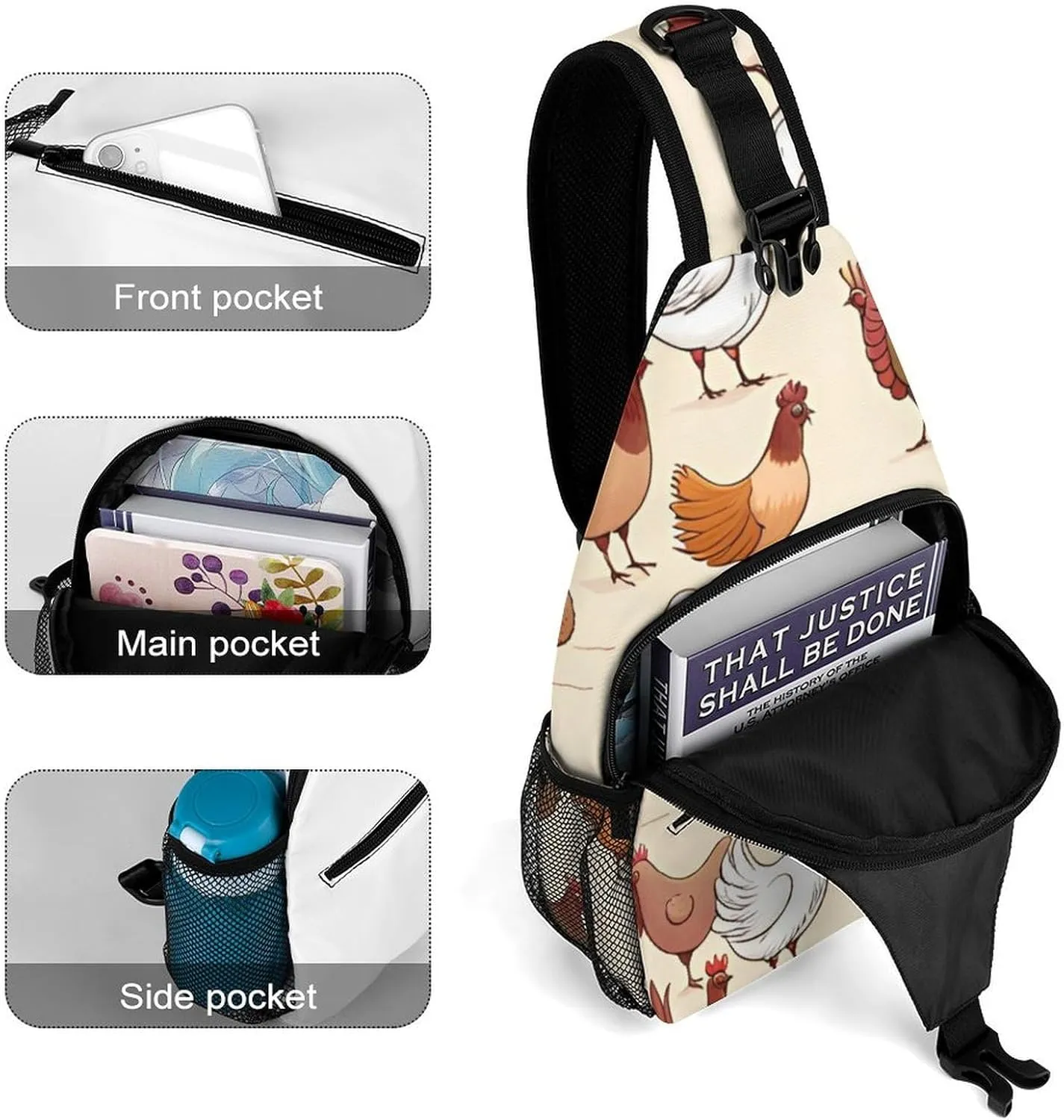 Men & Women Sling Shoulder Backpack Outdoor Sport Daypack Travel Bag - Anti-Theft Multipurpose Tote Bags, A Brood Of Chickens Art Triangle Sling Shoulder Backpacks Bag