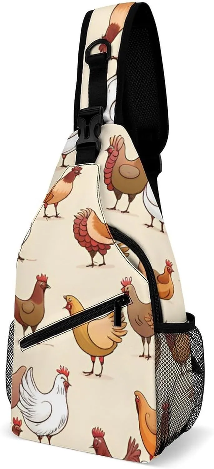 Men & Women Sling Shoulder Backpack Outdoor Sport Daypack Travel Bag - Anti-Theft Multipurpose Tote Bags, A Brood Of Chickens Art Triangle Sling Shoulder Backpacks Bag