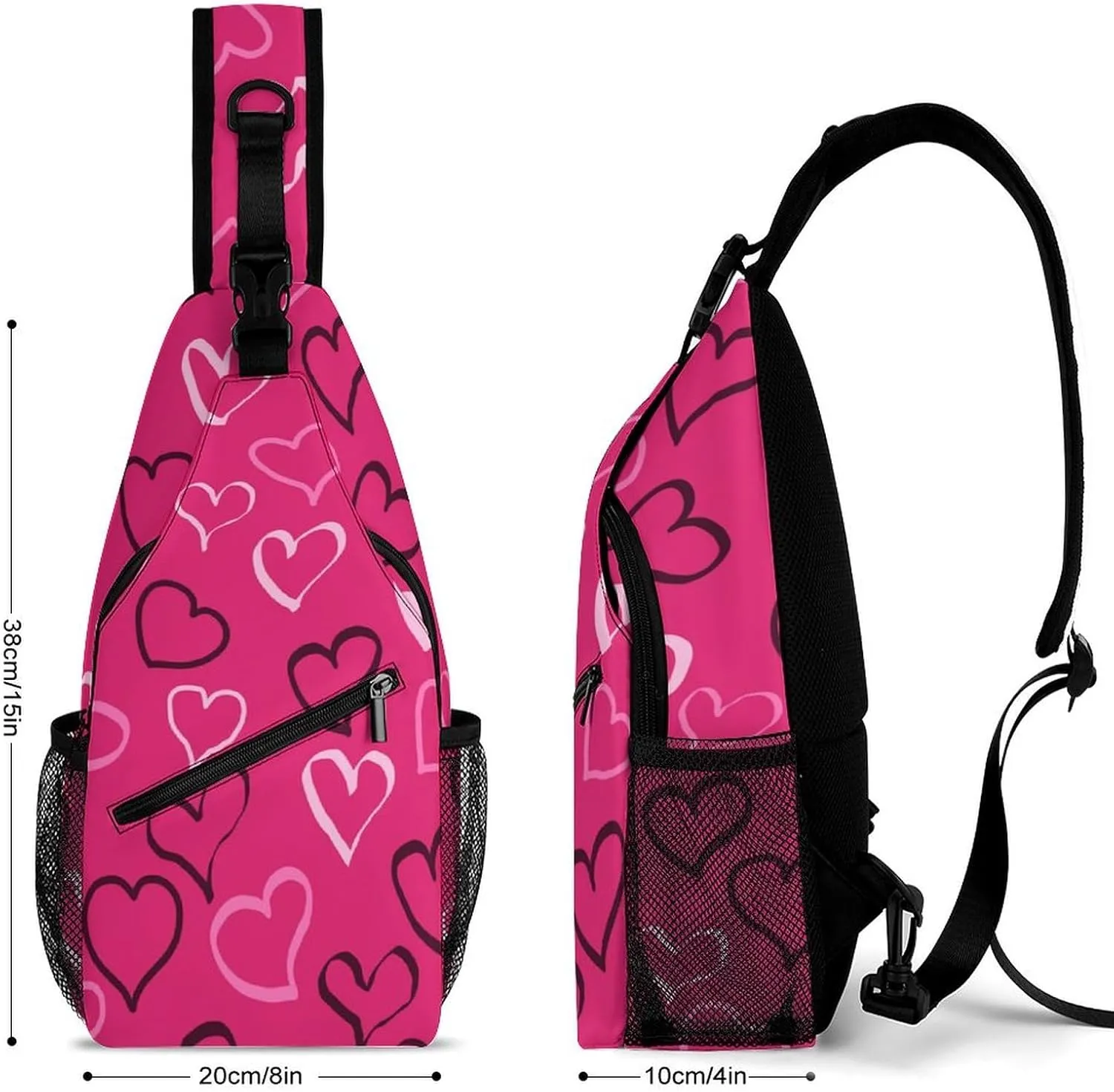 Men Sling Backpack Packable Breathable Shoulder Chest Crossbody Bag - for Valentines Day Hearts Pattern Anti-Theft Multipurpose Rucksack Tote Bags With Adjustable Shoulder Strap