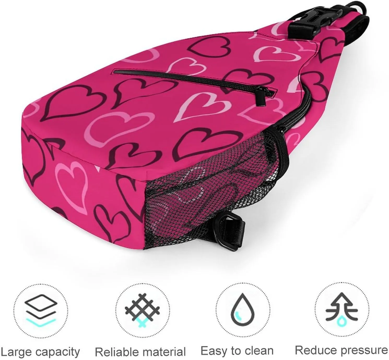 Men Sling Backpack Packable Breathable Shoulder Chest Crossbody Bag - for Valentines Day Hearts Pattern Anti-Theft Multipurpose Rucksack Tote Bags With Adjustable Shoulder Strap