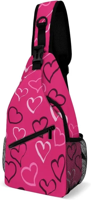 Men Sling Backpack Packable Breathable Shoulder Chest Crossbody Bag - for Valentines Day Hearts Pattern Anti-Theft Multipurpose Rucksack Tote Bags With Adjustable Shoulder Strap