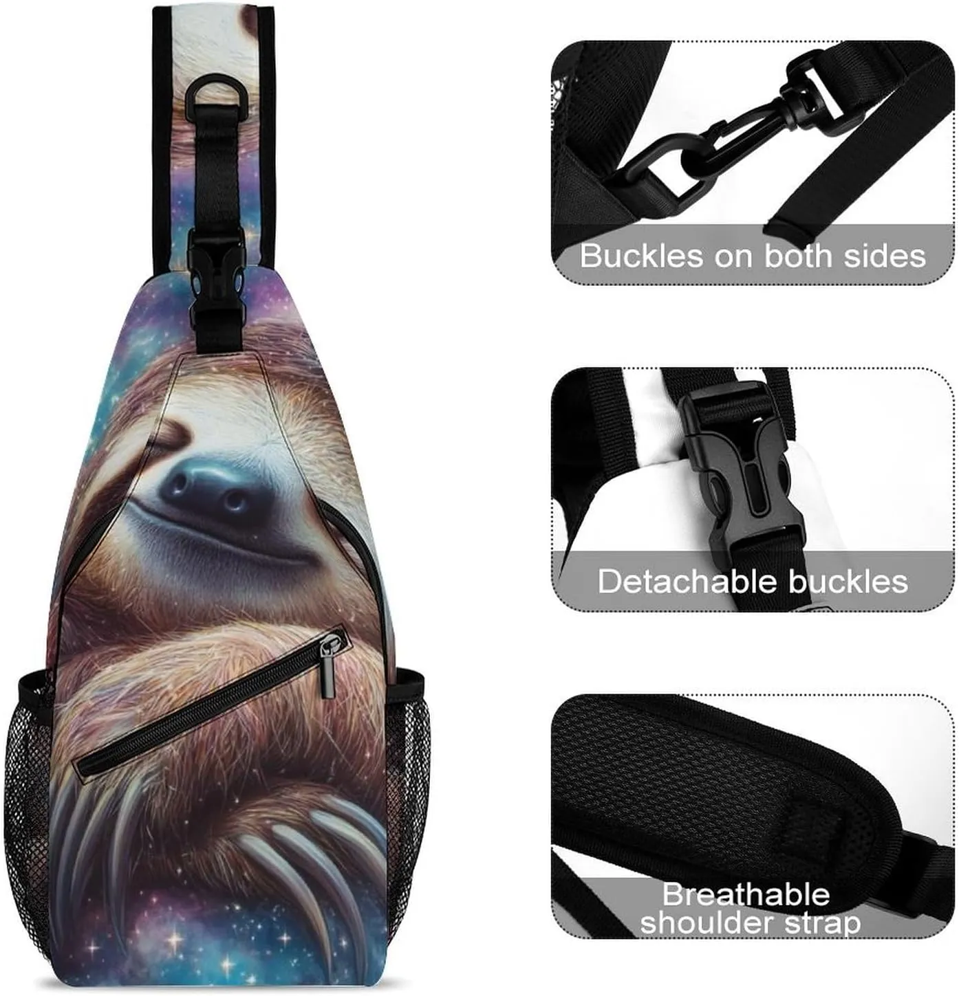 Mens Crossbody Sling Bag Chest Backpack with Adjustable Shoulder Strap Fanny Pack Gym Bag Blue Nebula Sloth Shoulder Daypack