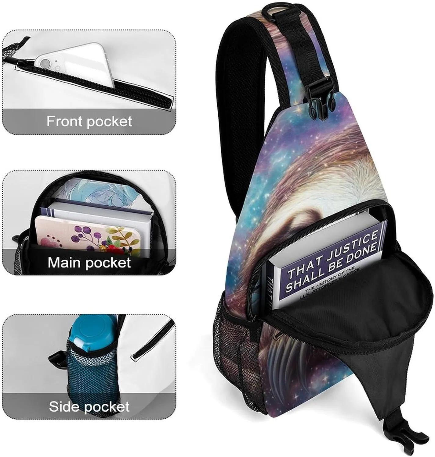 Mens Crossbody Sling Bag Chest Backpack with Adjustable Shoulder Strap Fanny Pack Gym Bag Blue Nebula Sloth Shoulder Daypack