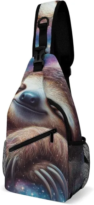 Mens Crossbody Sling Bag Chest Backpack with Adjustable Shoulder Strap Fanny Pack Gym Bag Blue Nebula Sloth Shoulder Daypack