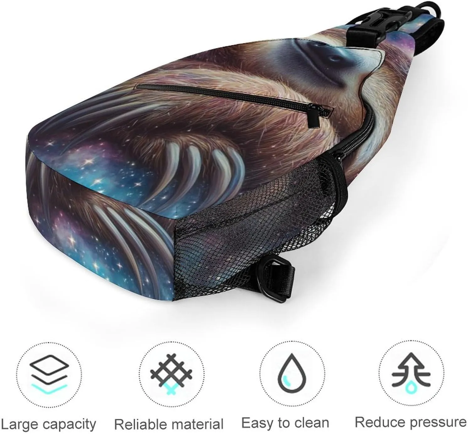 Mens Crossbody Sling Bag Chest Backpack with Adjustable Shoulder Strap Fanny Pack Gym Bag Blue Nebula Sloth Shoulder Daypack