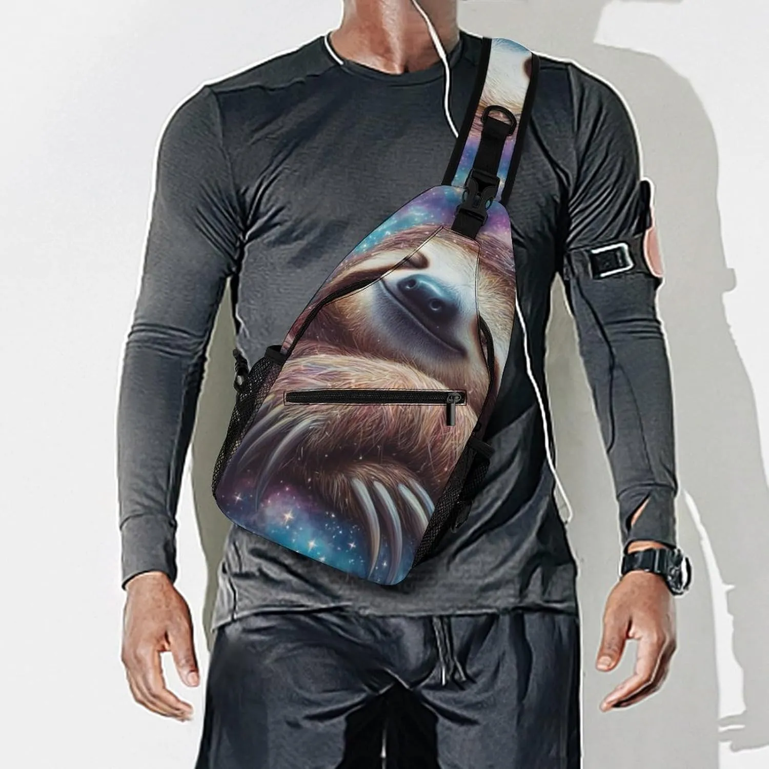 Mens Crossbody Sling Bag Chest Backpack with Adjustable Shoulder Strap Fanny Pack Gym Bag Blue Nebula Sloth Shoulder Daypack